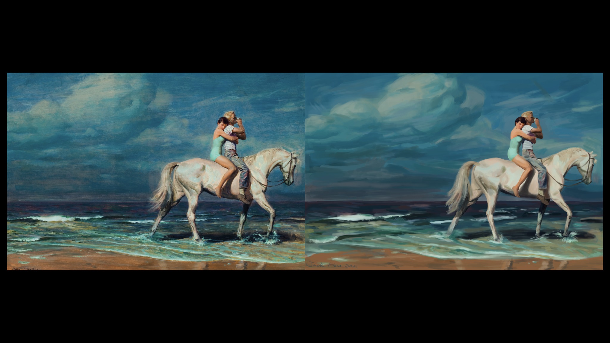 Master study of Girl and Boy Riding Horse by Tom Lovell, December 2021